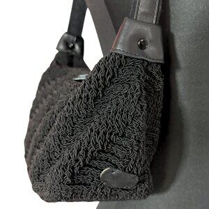Liz Claiborne Black Woven Crochet Y2K Style Shoulder Bag Purse